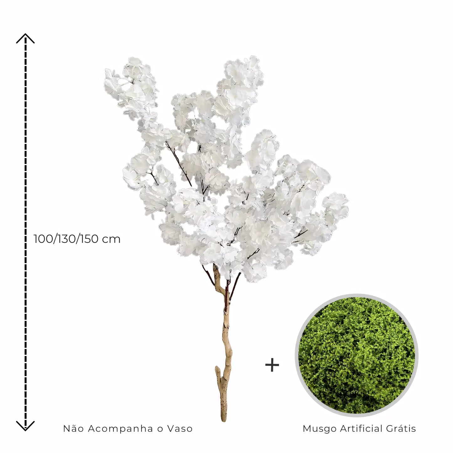 Árvore Artificial de Cerejeira Branca – Planta Decorativa com Flores de Seda e Tronco Natural