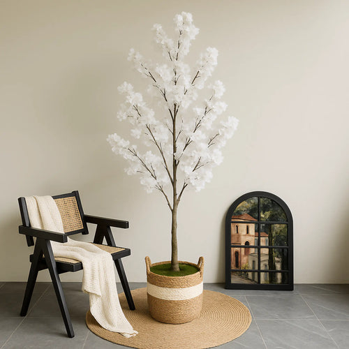 Árvore Artificial de Cerejeira Branca – Planta Decorativa com Flores de Seda e Tronco Natural