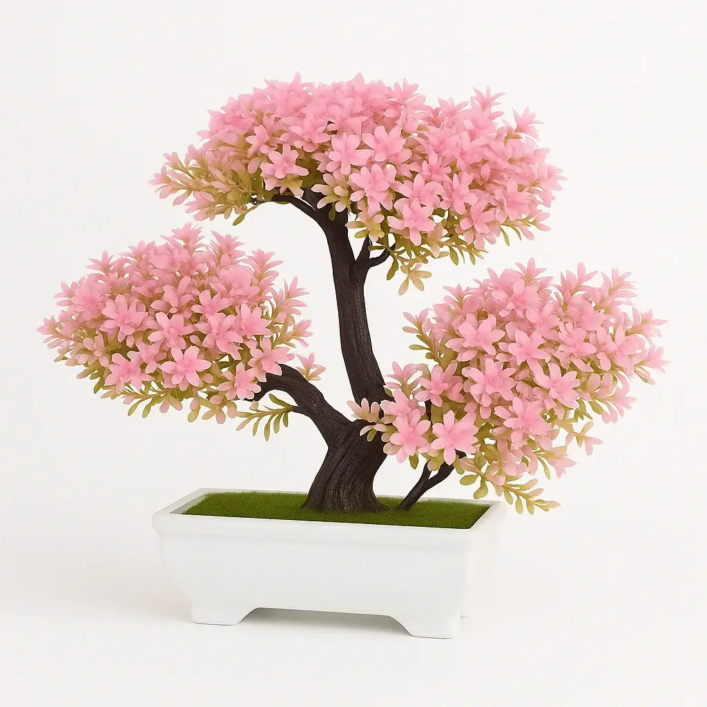 Bonsai Artificial Florido Rosa - Planta Decorativa com Vaso Branco