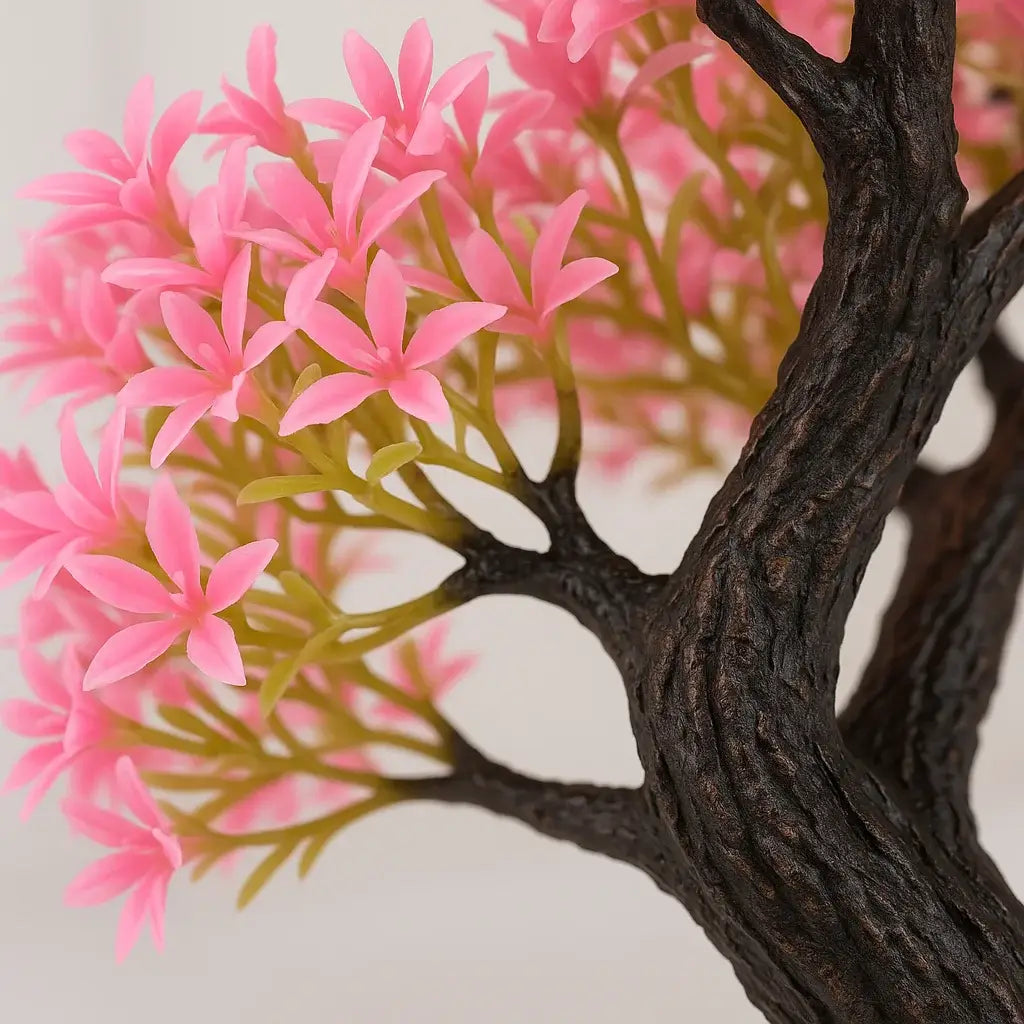 Bonsai Artificial Florido Rosa - Planta Decorativa com Vaso Branco