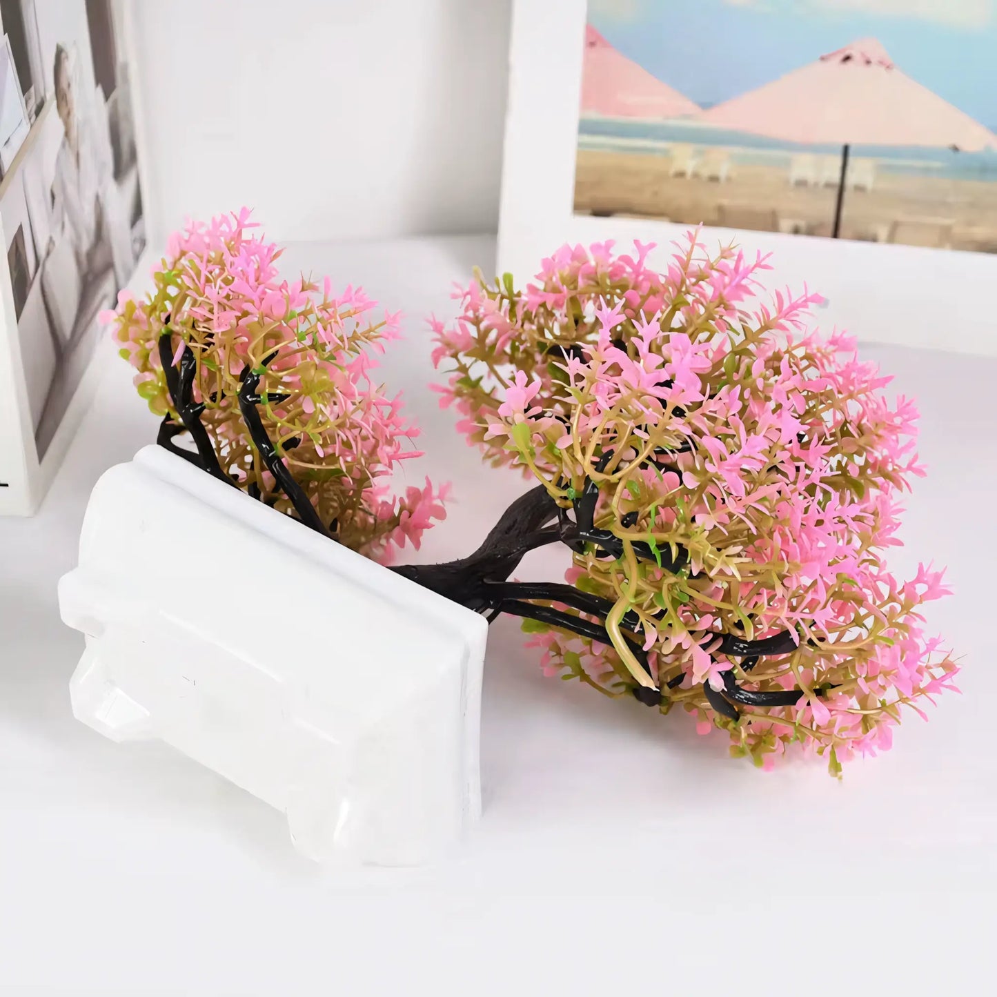 Bonsai Artificial Florido Rosa - Planta Decorativa com Vaso Branco