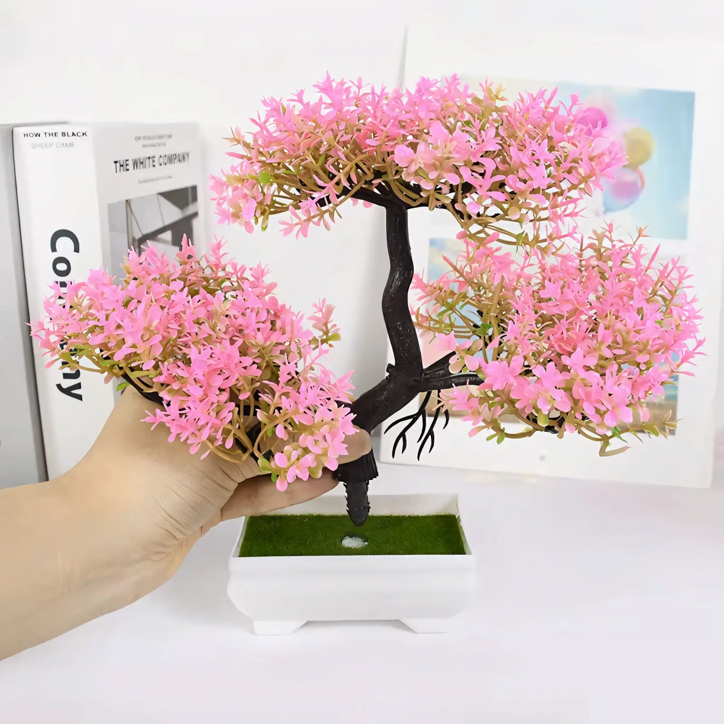 Bonsai Artificial Florido Rosa - Planta Decorativa com Vaso Branco