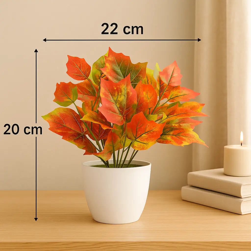 Planta Artificial Realista com Folha de Bordo Com Vaso Branco