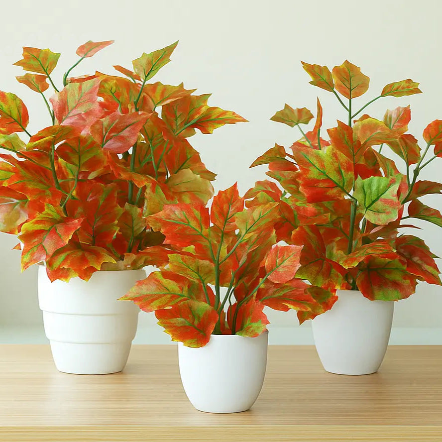 Planta Artificial Realista com Folha de Bordo Com Vaso Branco