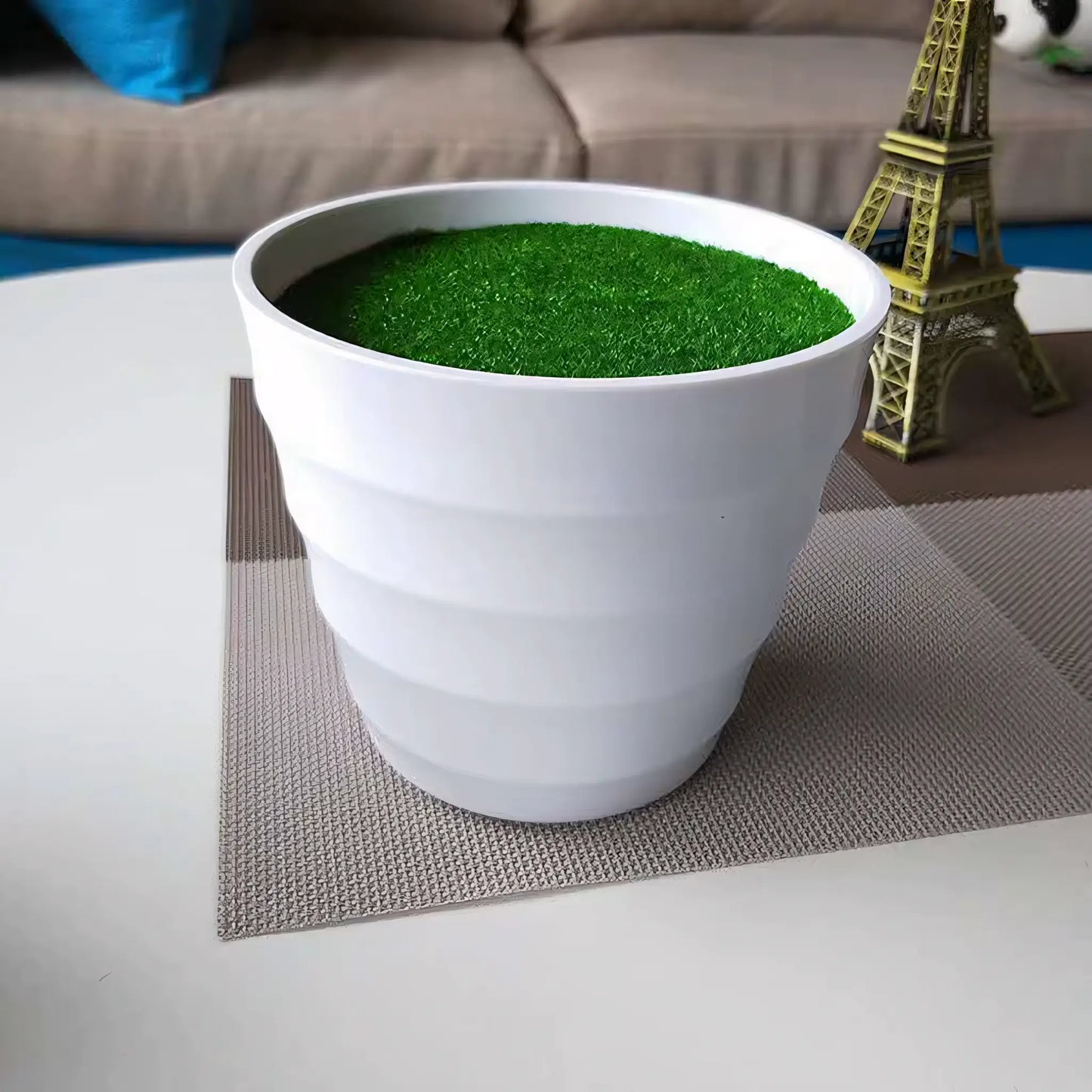 Vaso Branco Decorativo para Plantas Artificiais com Grama Sintética Plástico Resistente 13cm