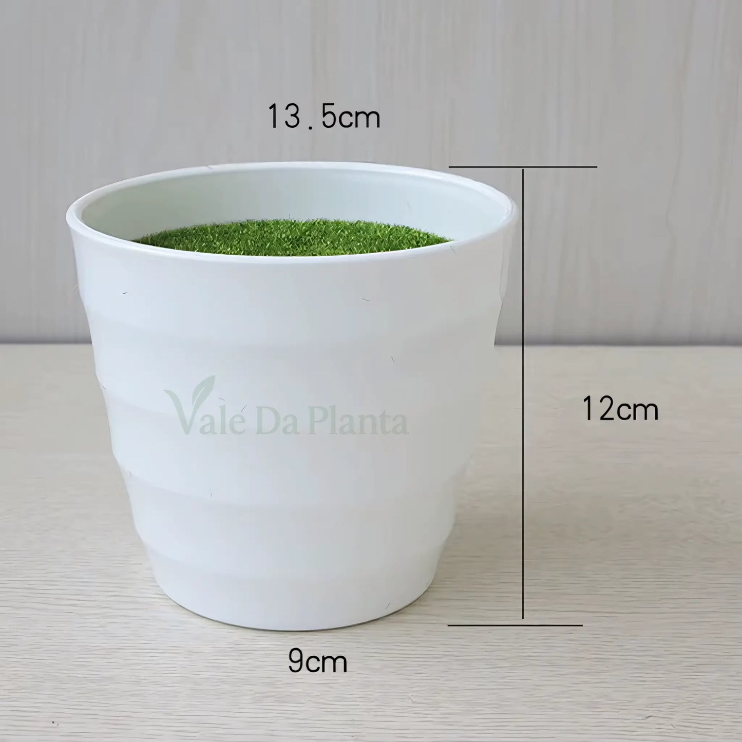 Vaso Branco Decorativo para Plantas Artificiais com Grama Sintética Plástico Resistente 13cm