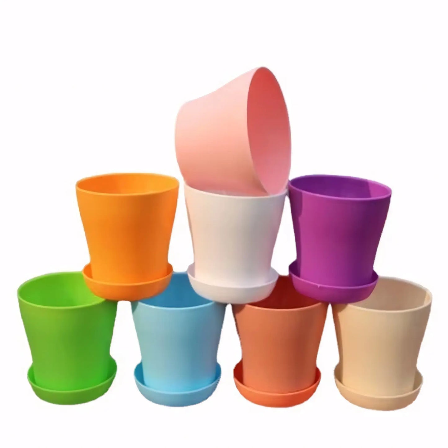 Vaso Colorido para Plantas e Suculentas Plástico Resistente com Prato