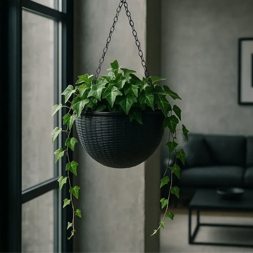 Vaso de Planta Suspenso de Plástico Rattan com Corrente