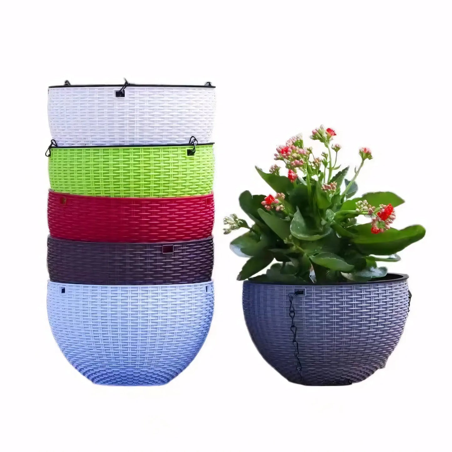 Vaso de Planta Suspenso de Plástico Rattan com Corrente