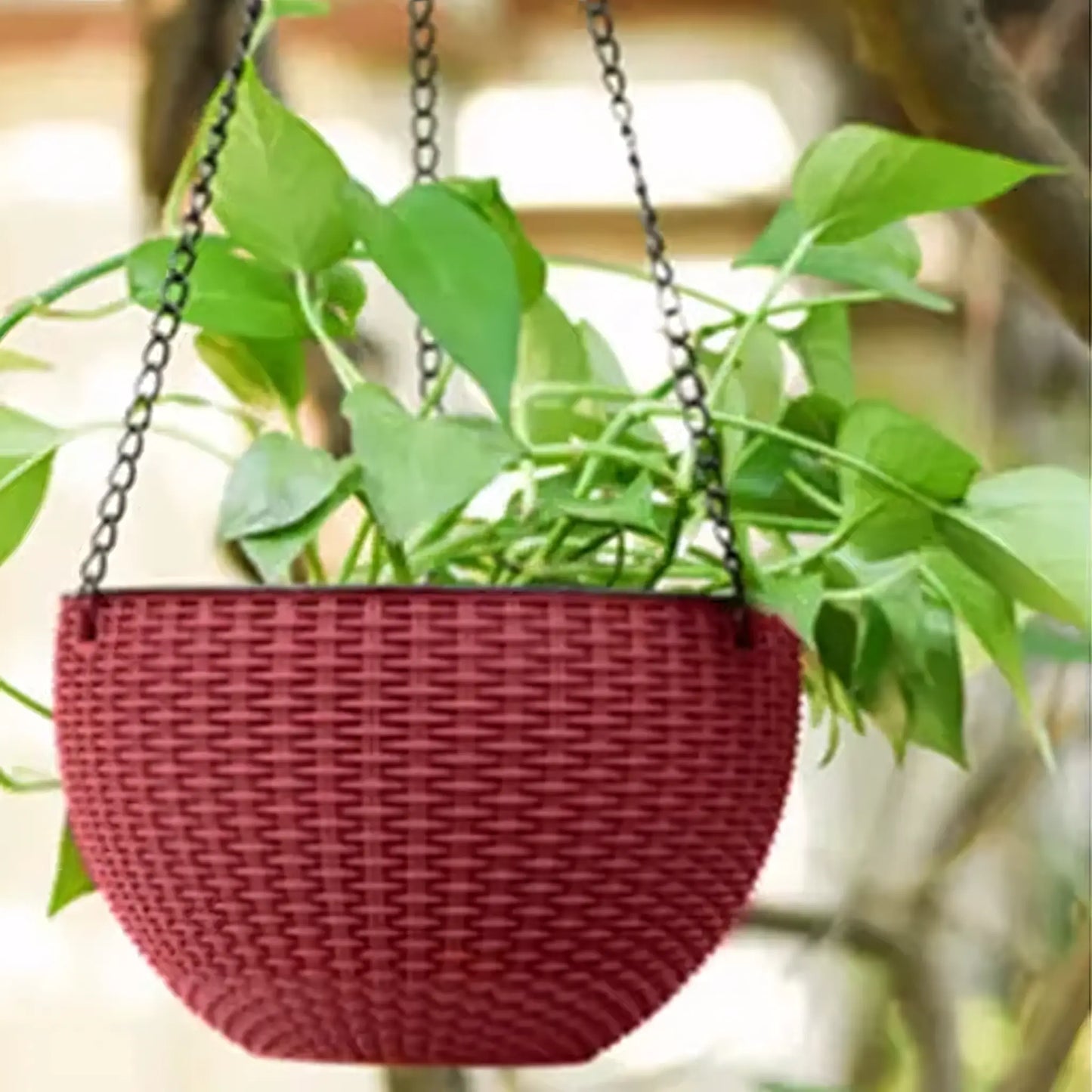 Vaso de Planta Suspenso de Plástico Rattan com Corrente