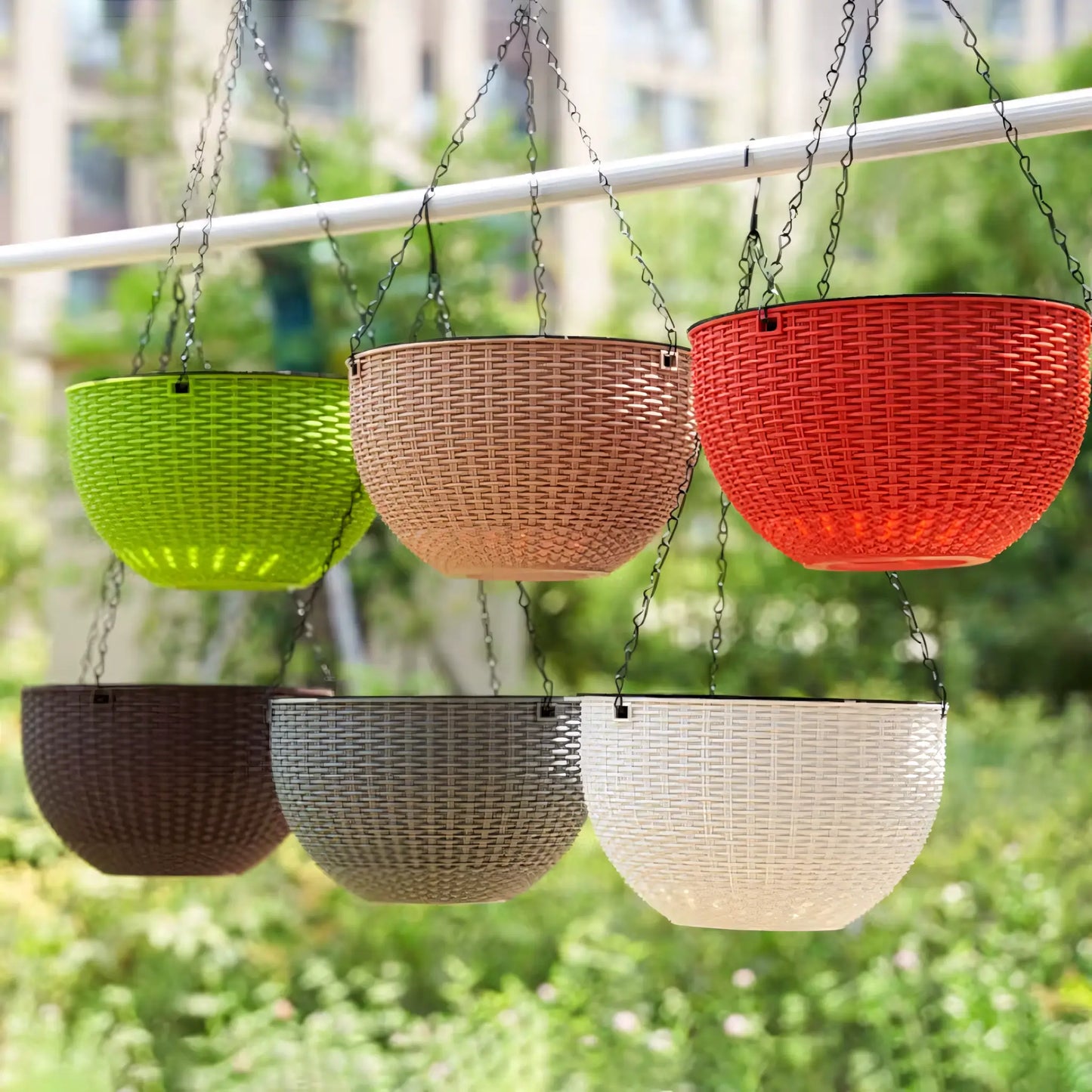 Vaso de Planta Suspenso de Plástico Rattan com Corrente