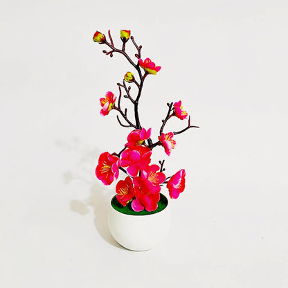 Arranjo Artificial Flor de Ameixa Planta Decorativa com Vaso Branco