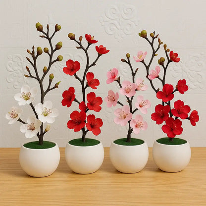 Arranjo Artificial Flor de Ameixa Planta Decorativa com Vaso Branco