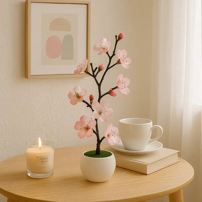 Arranjo Artificial Flor de Ameixa Planta Decorativa com Vaso Branco