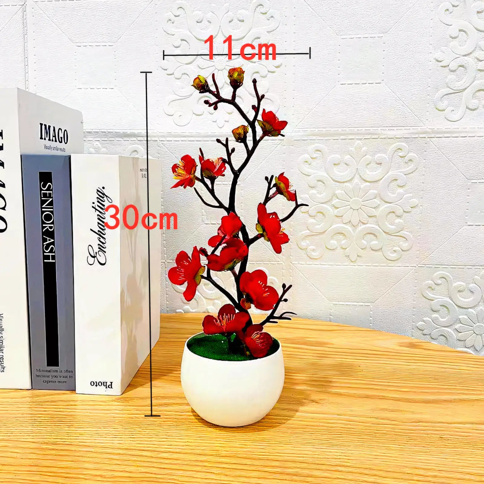 Arranjo Artificial Flor de Ameixa Planta Decorativa com Vaso Branco