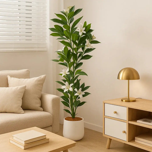 Árvore Artificial Tropical Branca – Ficus Realista com Flores para Decoração