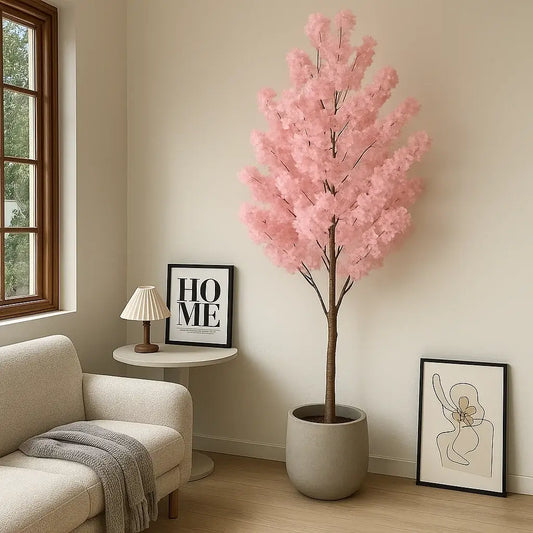 Árvore de Cerejeira Artificial Realista Decoração com Flores Rosa