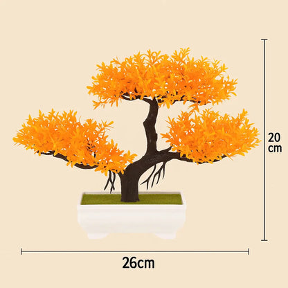 Bonsai Artificial Florido Laranja - Planta Decorativa com Vaso Branco