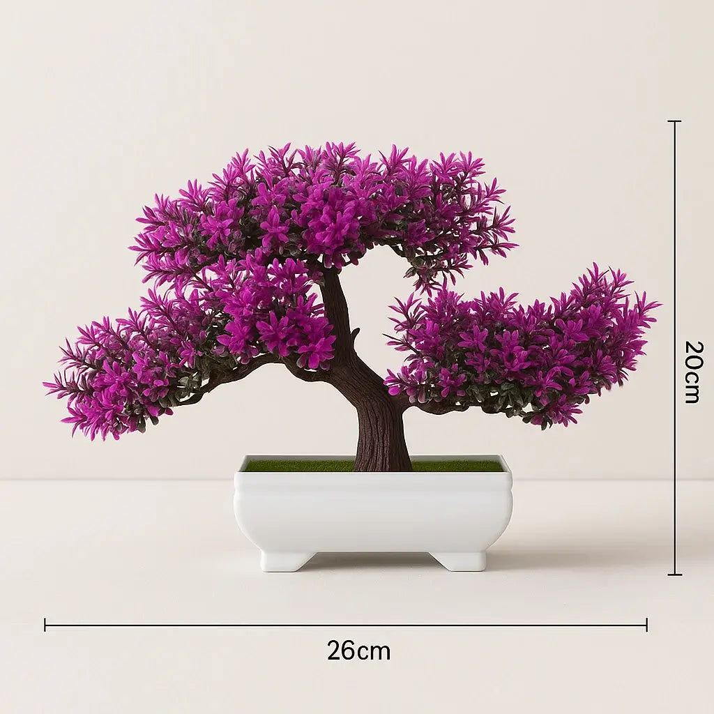 Bonsai Artificial Florido Roxo - Planta Decorativa com Vaso Branco