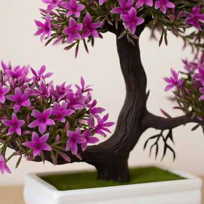 Bonsai Artificial Florido Roxo - Planta Decorativa com Vaso Branco