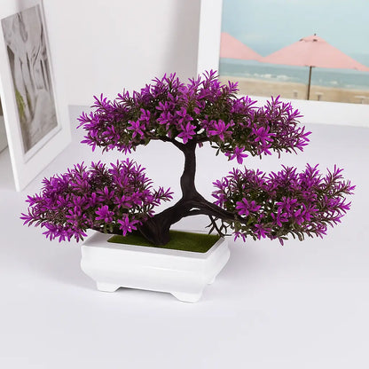 Bonsai Artificial Florido Roxo - Planta Decorativa com Vaso Branco