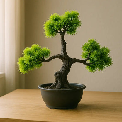 Bonsai Artificial Pinheiro Verde – Árvore Decorativa com Vaso Preto