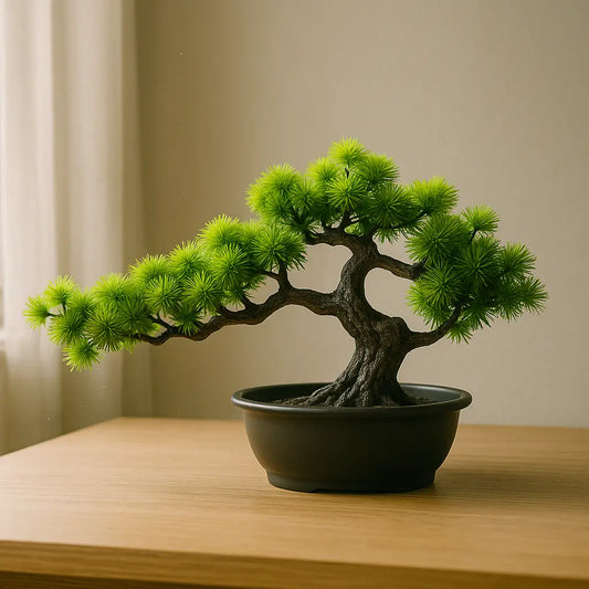 Bonsai Artificial Pinheiro Verde – Árvore Decorativa com Vaso Preto