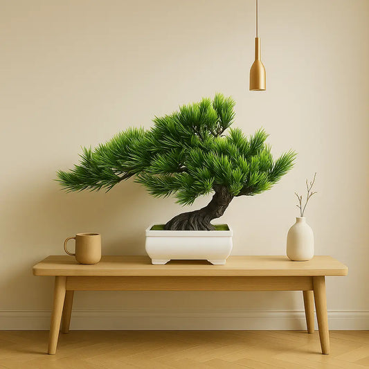 Bonsai Artificial Verde Clássico – Árvore Decorativa Estilo Pinheiro com Vaso Branco