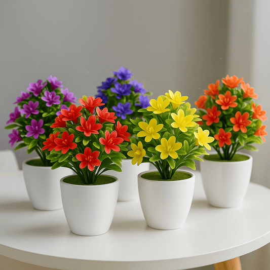 Mini Árvore Artificial com Flores – Planta Com Vaso Decorativa Colorida