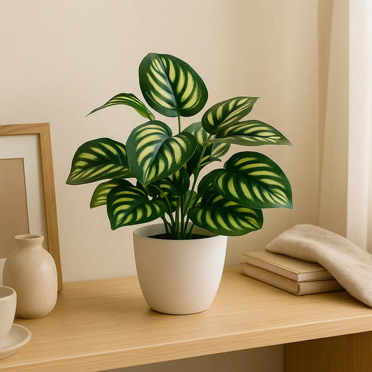 Planta Artificial Realista Peperomia Melancia – Decoração Tropical com Vaso Branco
