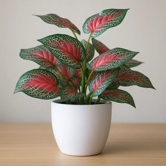 Planta Artificial Realista Perilla Vermelha – Folhagem Decorativa com Vaso Branco