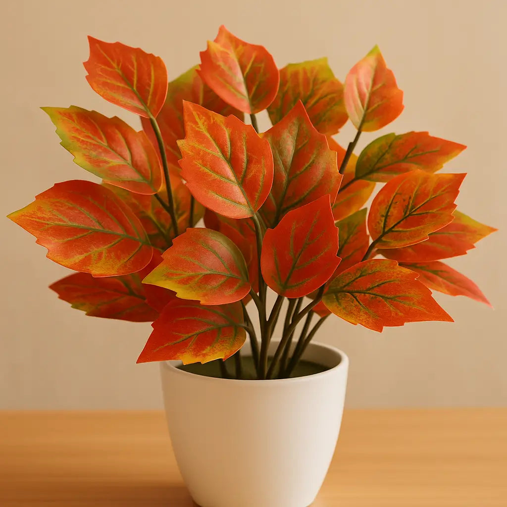 Planta Artificial Realista com Folha de Bordo Com Vaso Branco