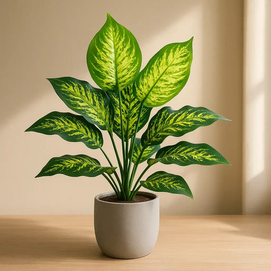 Planta Artificial Tropical Folhas Variegadas Realistas para Decoração