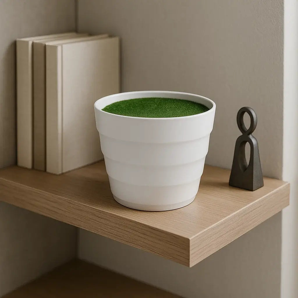 Vaso Branco Decorativo para Plantas Artificiais com Grama Sintética Plástico Resistente 13cm