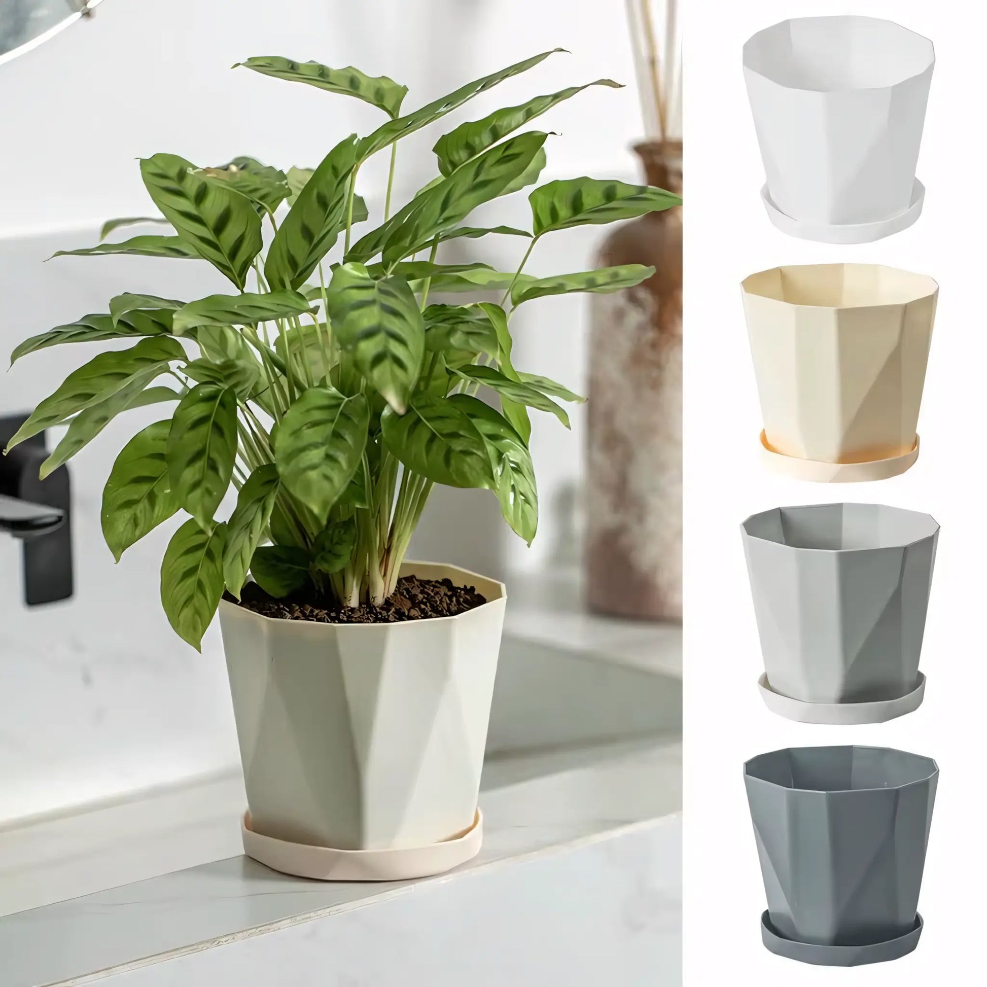Vaso de Planta Pequeno Decorativo Plástico Resistente com Prato