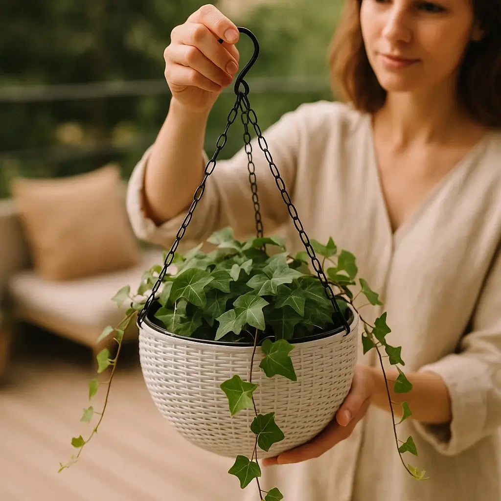 Vaso de Planta Suspenso de Plástico Rattan com Corrente