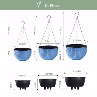 Vaso de Planta Suspenso de Plástico Rattan com Corrente